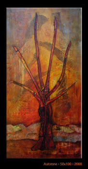 Painting titled "AUTOMNE (une vie bi…" by Marie Bazin, Original Artwork, Acrylic Mounted on Wood Stretcher frame