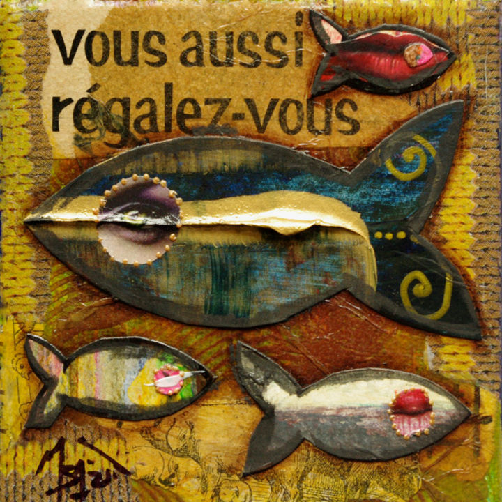 Schilderij getiteld "La Criée N°343" door Marie Bazin, Origineel Kunstwerk, Acryl Gemonteerd op Frame voor houten brancard