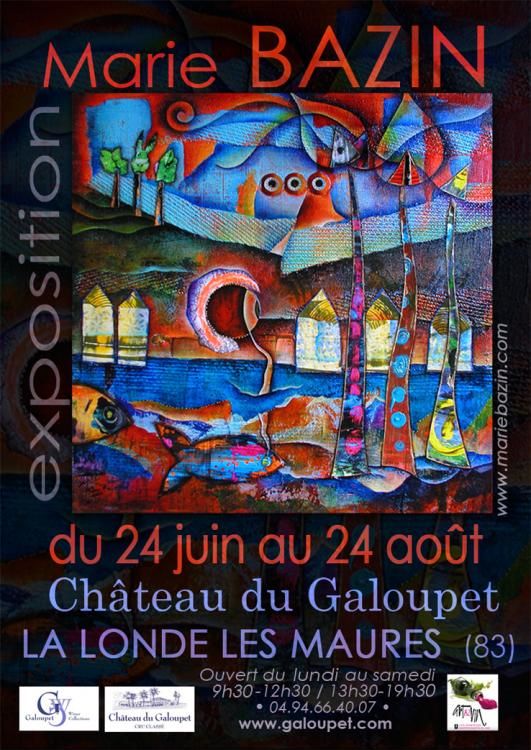 Se souvenrir des vacances à venir- Affiche expo Marie Bazin salon, exposition, bazin, éoliennes, spirales, art et vin, château, sud, méditerranée, symboles, vin, sud-est, toulon, Var, provence, alpe, côte d'azur