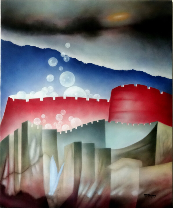 Painting titled ""Camelot"" by Marie-Blanche Bayon, Original Artwork, Acrylic Mounted on Wood Stretcher frame