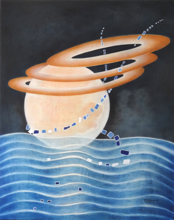 Peinture intitulée ""Saturne Balnéaire"" par Marie-Blanche Bayon, Œuvre d'art originale, Acrylique Monté sur Châssis en bois