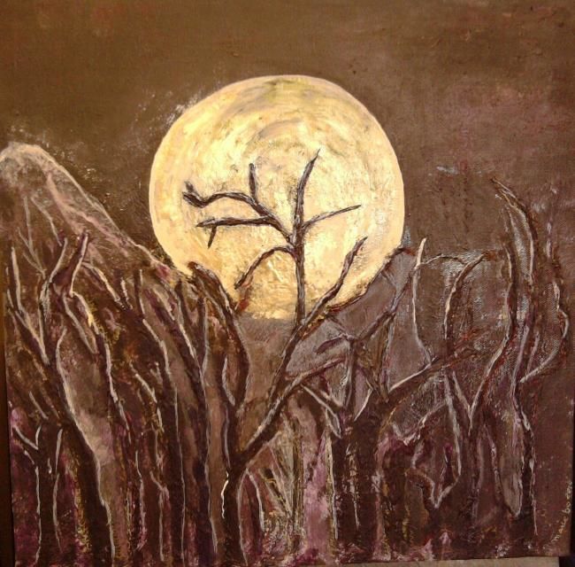 Peinture intitulée "Arbre à lune" par Mariebo, Œuvre d'art originale