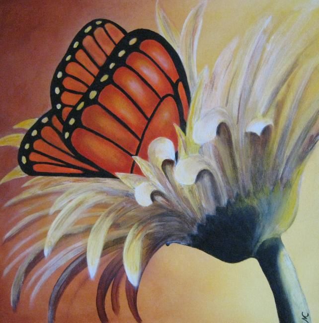 Painting titled "fleur-papillon" by Marie-Christine Cottarel, Original Artwork