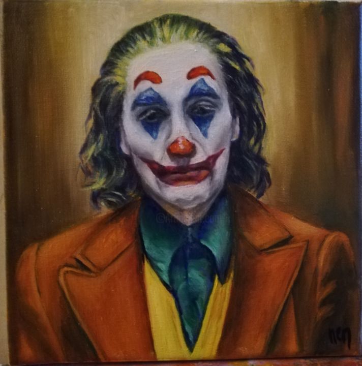 Painting titled "Le Joker" by Marie-Claire Marin, Original Artwork, Oil Mounted on Wood Stretcher frame