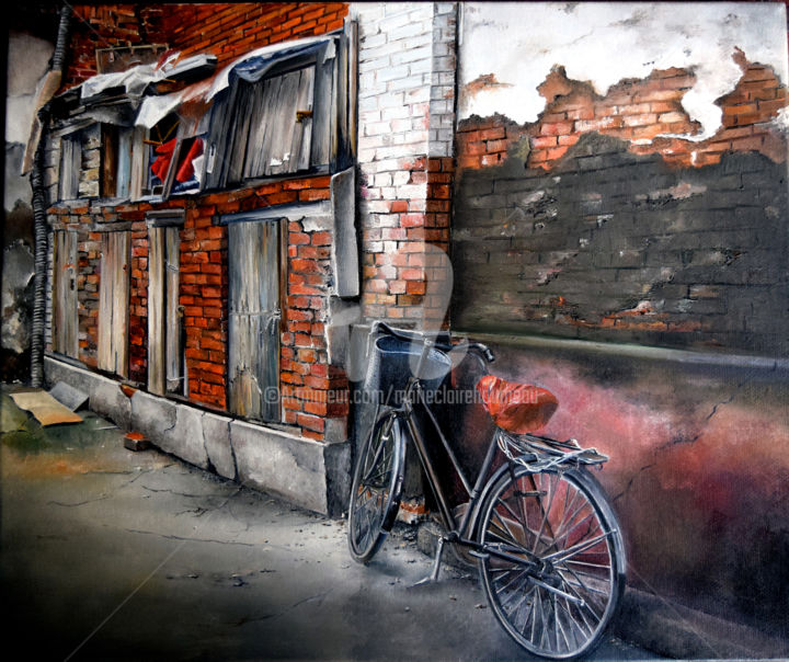 Peinture intitulée "Ruelle Harbin - Chi…" par Houmeau-Glowicki, Œuvre d'art originale, Huile Monté sur Châssis en bois