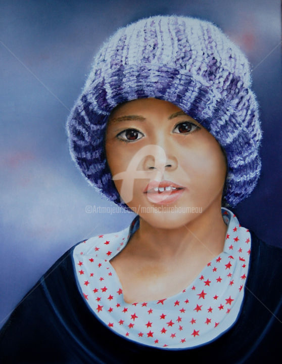 Peinture intitulée "enfant bali" par Houmeau-Glowicki, Œuvre d'art originale, Huile