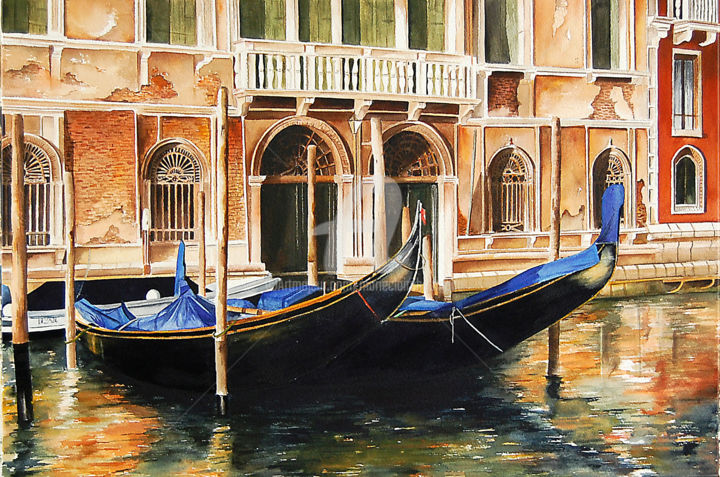 Painting titled "Un été à Venise" by Houmeau-Glowicki, Original Artwork, Watercolor