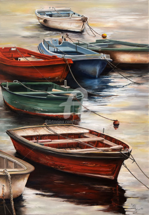 Painting titled "Les Barques" by Houmeau-Glowicki, Original Artwork, Oil