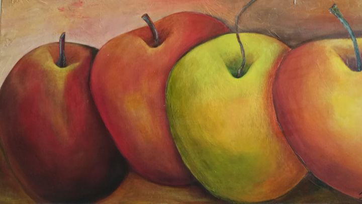 Painting titled "les pommes i" by Marie Claude Berthelin- Estrade, Original Artwork, Oil