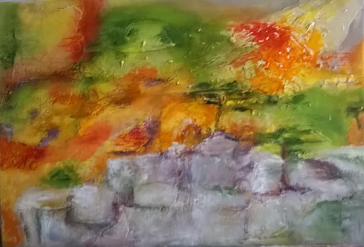 Painting titled "couleurs-d-automne-…" by Marie Claude Berthelin- Estrade, Original Artwork, Acrylic