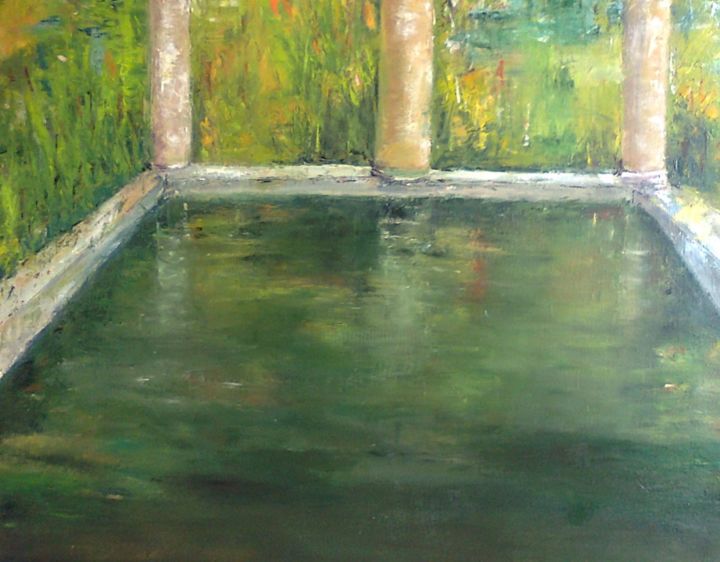 Painting titled "le-lavoir-2013-" by Marie Claude Berthelin- Estrade, Original Artwork, Oil