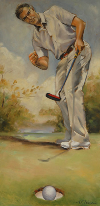Malerei mit dem Titel "Joueur de Golf 2" von Marie Claude Delesse, Original-Kunstwerk, Acryl