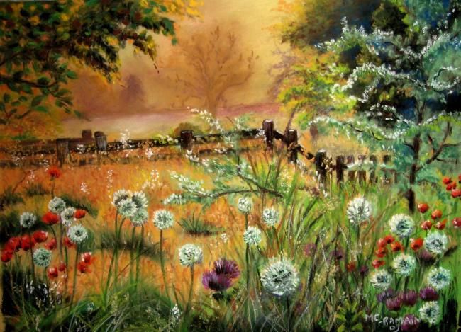 Painting titled "le jardin en été" by Marie Claude Ramain, Original Artwork