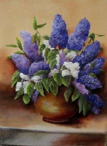 Painting titled "le bouquet de lilas" by Marie Claude Ramain, Original Artwork