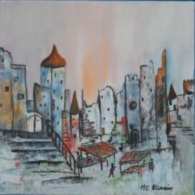 Painting titled "le marché de San Ge…" by Marie Claude Ramain, Original Artwork