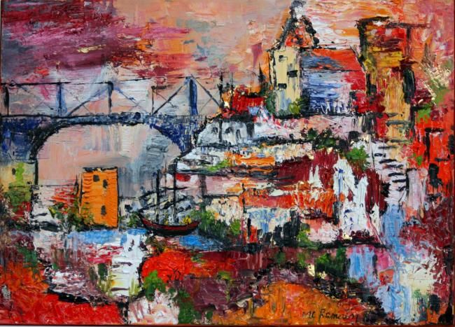 Painting titled "le port du village" by Marie Claude Ramain, Original Artwork