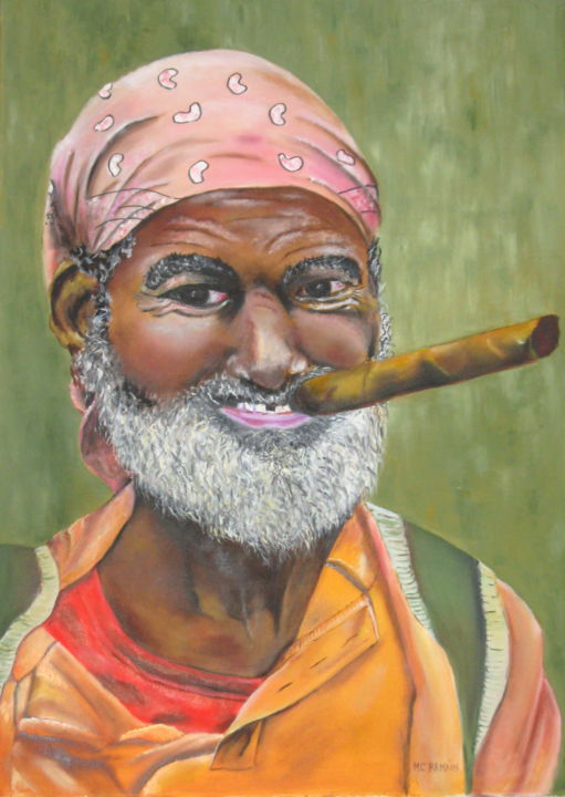 Pintura titulada "h-l-homme-au-cigare…" por Marie Claude Ramain, Obra de arte original, Oleo
