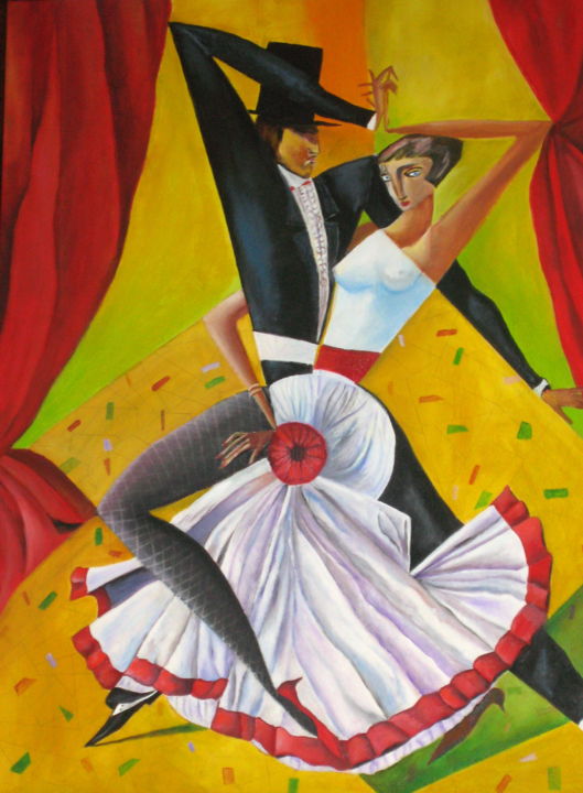 Painting titled "h-le-tango-kurasov.…" by Marie Claude Ramain, Original Artwork, Oil