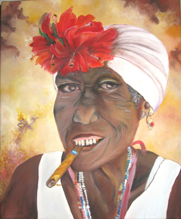 Pintura intitulada "h-la-fumeuse-de-hav…" por Marie Claude Ramain, Obras de arte originais, Óleo