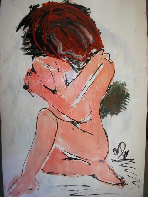 Peinture intitulée "feme nue à la tete…" par Mpi, Œuvre d'art originale