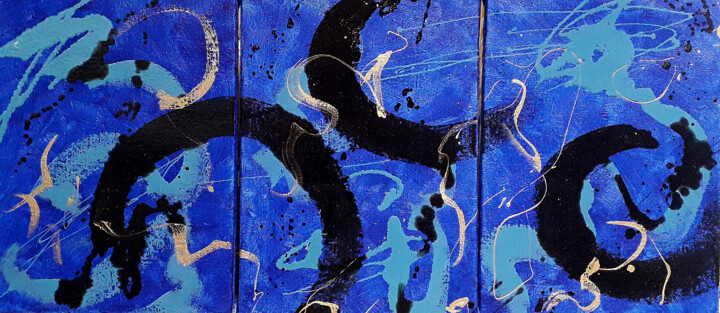 Painting titled "Bleu n°27" by Marie Edmée Séguin, Original Artwork, Acrylic Mounted on Wood Stretcher frame