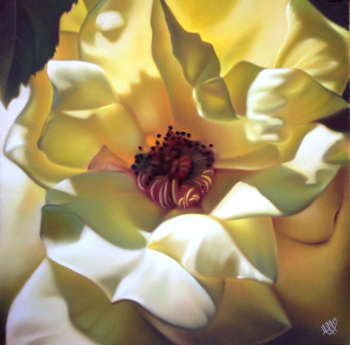 Painting titled ""Rose soleil" pastel" by Marie-Hélène Yernaux, Original Artwork, Pastel