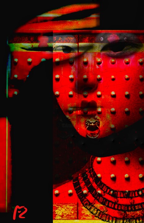 Digitale Kunst getiteld "China girl" door Marie-Jo, Origineel Kunstwerk, Foto Montage Gemonteerd op Houten paneel