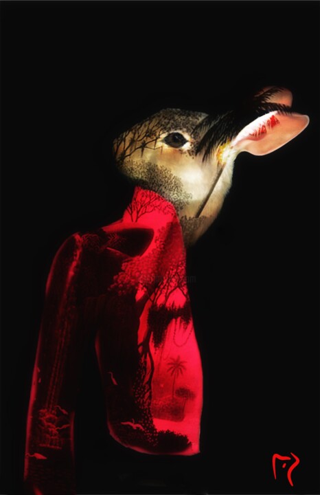 Arts numériques intitulée "Magic rabbit" par Marie-Jo, Œuvre d'art originale, Photo montage Monté sur Panneau de bois