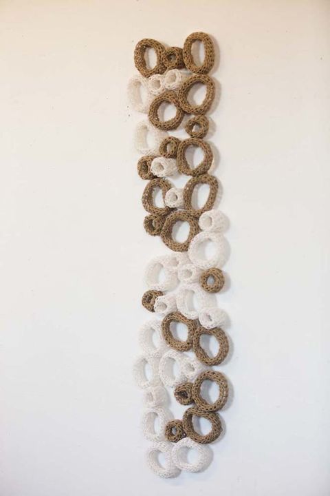 Sculpture titled "Knitted paper wall…" by Marie José Gustave, Original Artwork, Objects