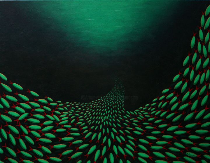 Painting titled "Oceaan groen" by Marieke Rosing, Original Artwork, Acrylic