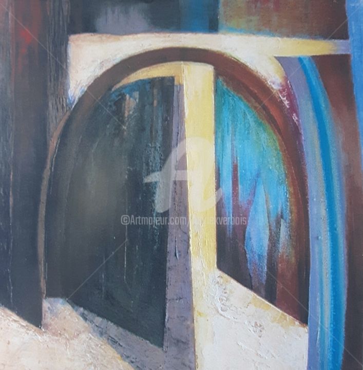 Painting titled "Portail bleu" by Mariekverbois, Original Art, Oil