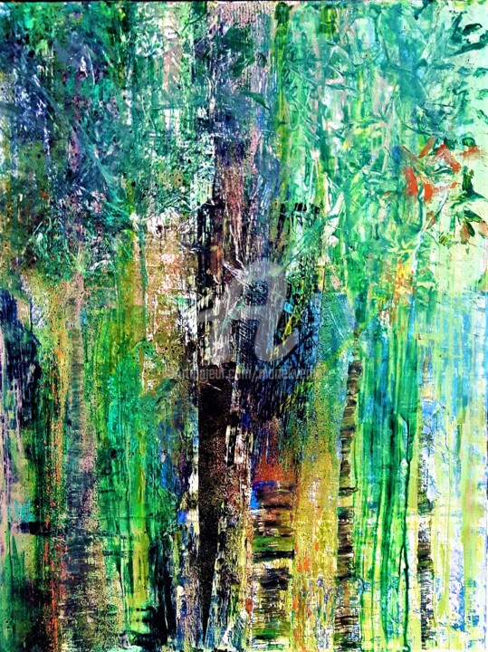 Painting titled "VERT BOIS" by Mariekverbois, Original Artwork, Acrylic Mounted on Wood Stretcher frame
