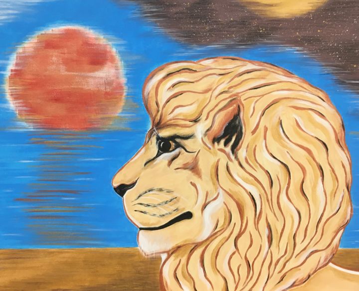 Painting titled "Lion and Sun" by Marina Savitskaya, Original Artwork, Acrylic