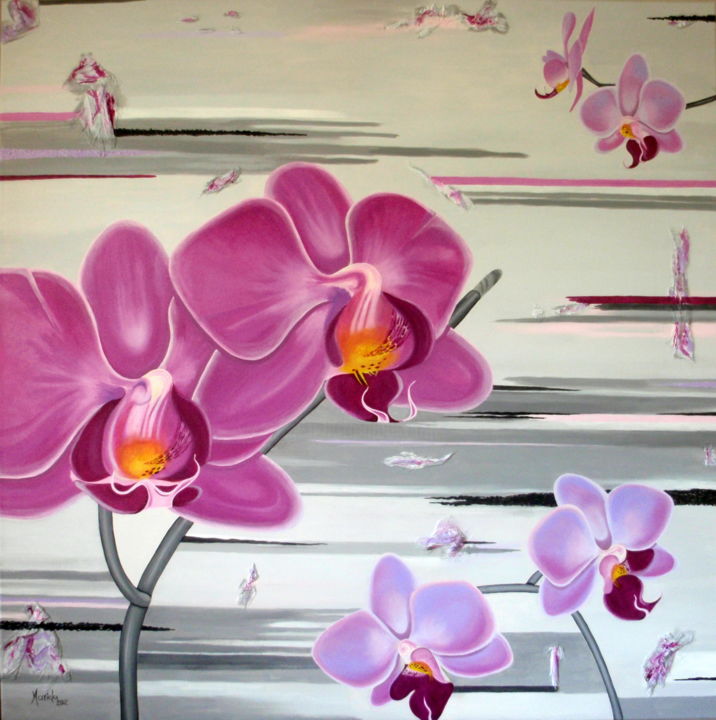 Painting titled "grandes-orchidees-1…" by Mariela Piccamiglio González, Original Artwork, Oil