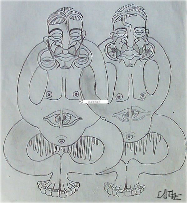 Drawing titled "amitié" by Marie Santucci (Cattal), Original Artwork