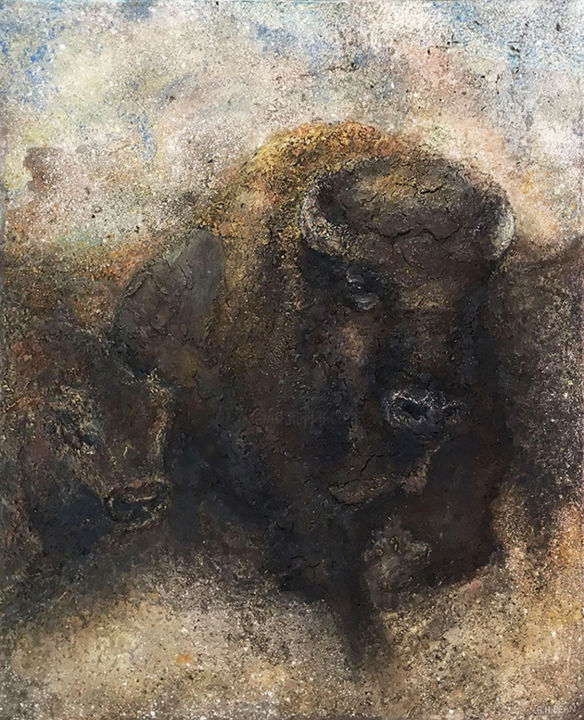 Painting titled "Bison" by Benjamin H. Dean, Original Artwork, Oil