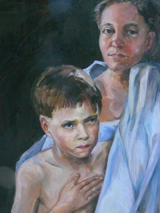 Painting titled "ma mère" by Marieline Gerard, Original Artwork, Oil