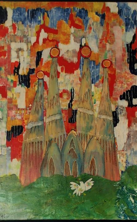 Ζωγραφική με τίτλο "La Segrada" από Marie Line Capy (Maria luisa), Αυθεντικά έργα τέχνης, Ακρυλικό Τοποθετήθηκε στο Ξύλινο φ…