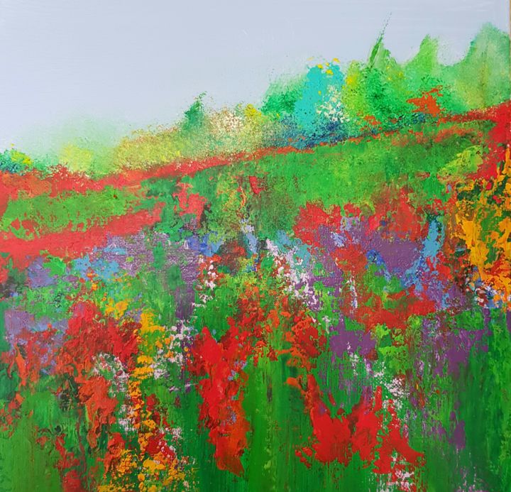 Painting titled "prairies en fleurs…" by Marie Line Capy (Maria luisa), Original Artwork, Acrylic
