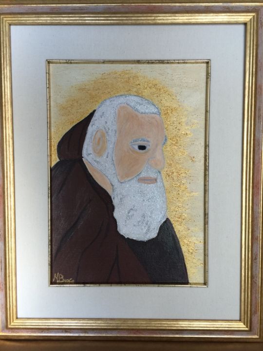 Painting titled "Padre Pio" by Mariella Busco, Original Artwork, Acrylic