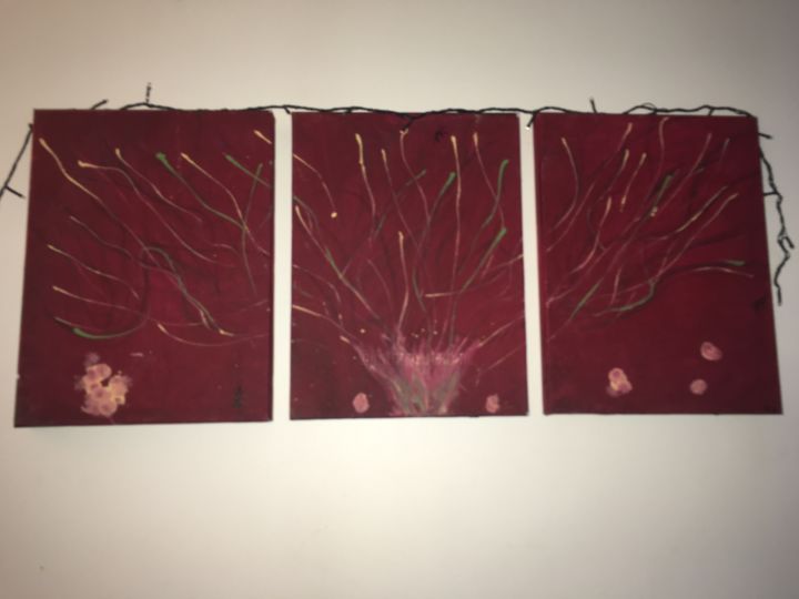 Painting titled "Triptyque rouge" by Constella, Original Artwork, Acrylic Mounted on Wood Stretcher frame