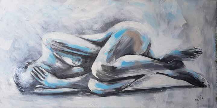 Painting titled "Femme nue allongée" by Marielle Charvoz (Macha), Original Artwork, Acrylic