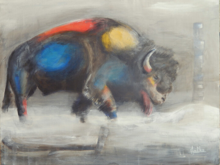 Painting titled "Bison" by Marielle Charvoz (Macha), Original Artwork, Acrylic