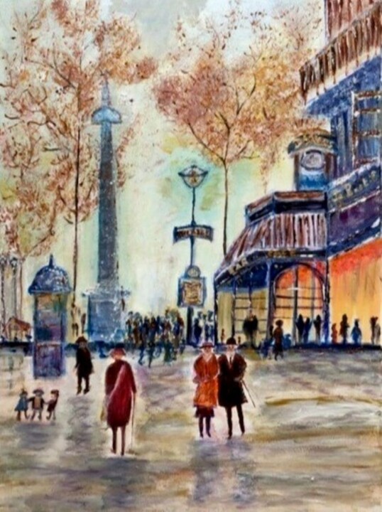 Painting titled "A la Bastille" by Marielle Lebahann, Original Artwork, Acrylic