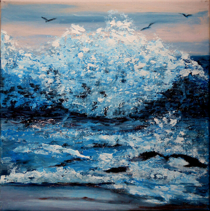 Painting titled "La mer sauvage" by Marielle Rouillon, Original Artwork