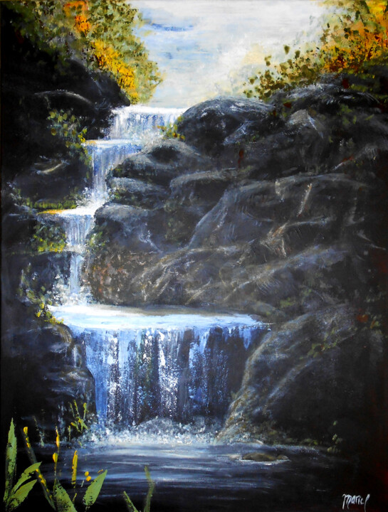 Painting titled "La cascade" by Marielle Rouillon, Original Artwork
