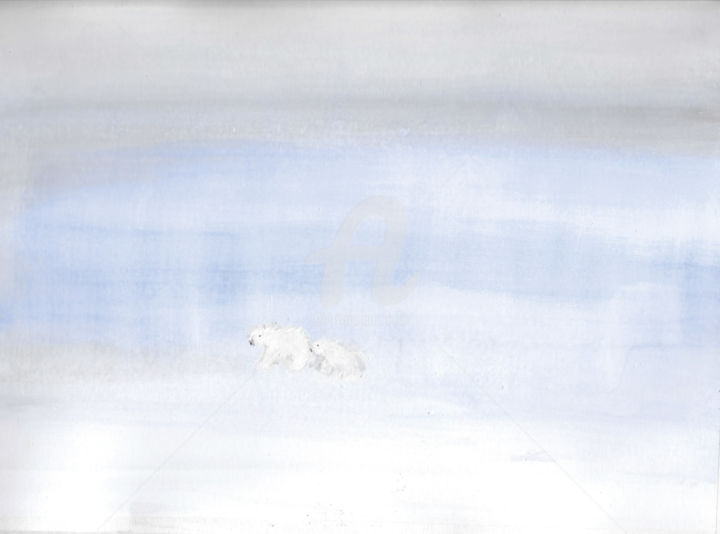 Painting titled "Polar bears- life g…" by Marie Loh, Original Artwork, Watercolor