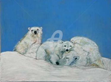 Dessin intitulée "Polar Bears with lo…" par Marie Loh, Œuvre d'art originale, Autre