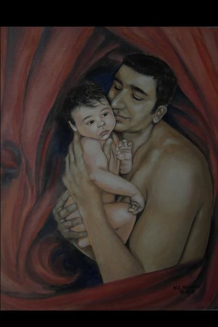 Painting titled "Un pere et son fils" by Marielor, Original Artwork