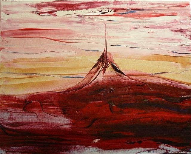 Peinture intitulée "Horizon Vulcania" par Marie-Noëlle Daubanay, Œuvre d'art originale, Huile